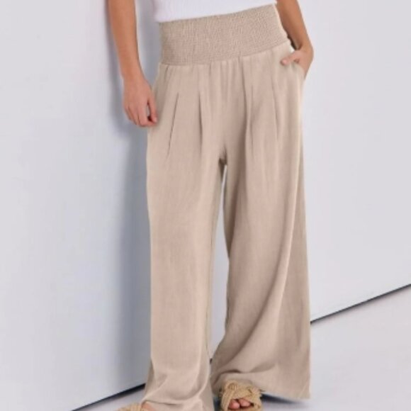 NWT ANRABESS Linen Palazzo Boho Wide Leg High Waist Casual Pants in M - Picture 1 of 14